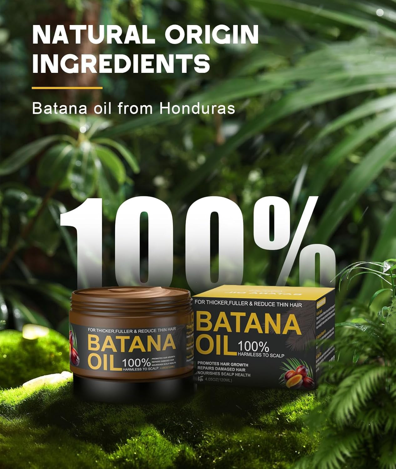 Batana Oil for Hair Growth - 100% Pure Natural Paste from Honduras, Prevents Hair Loss and Enhances Thickness, Organic Raw Hair Mask for Men and Women (4.05 Oz)