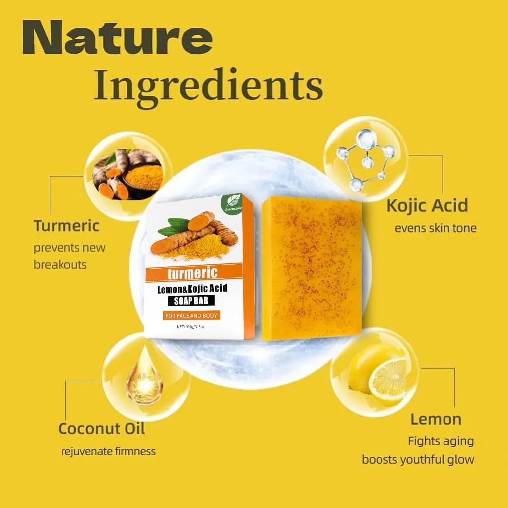 Turmeric and Kojic Acid Soap for Dark Spot Treatment – Brightening Formula with Lemon and Vitamin C – Enhanced Moisturization with Shea Butter for Face and Body 
