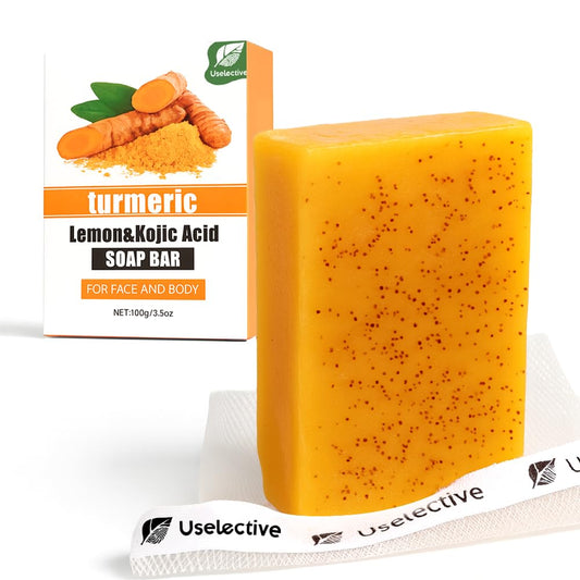Turmeric and Kojic Acid Soap for Dark Spot Treatment – Brightening Formula with Lemon and Vitamin C – Enhanced Moisturization with Shea Butter for Face and Body 