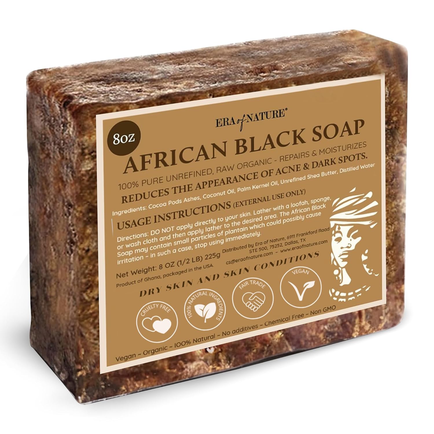  Organic African Black Soap - 8 Oz, Pure and Natural Ingredients, Imported from Ghana