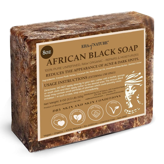  Organic African Black Soap - 8 Oz, Pure and Natural Ingredients, Imported from Ghana